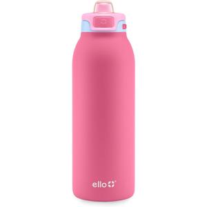 Ello Pop & Fill 40oz Stainless Steel Water Bottle with Quick Fill Technology, Double Walled and Vacuum Insulated Metal, Leak Proof Locking Lid, Sip and Chug, Reusable, BPA Free, Cherry Breeze