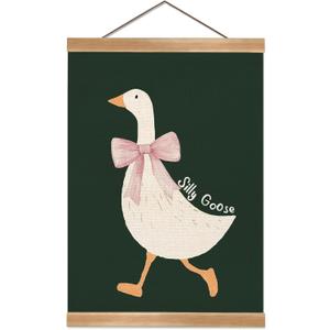 ZTGDA Silly Goose Wall Art Poster for Nursery and Playroom – Cute Bow Goose Hanging Print with Frame, Farm Animal Decor for Kids Room,Toddler Room,Library Reading Room 16x12inch (Green)