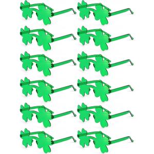 12 Pairs Saint Patrick's Day Shamrock Glasses Accessories for Adult Clover Glasses Fun Trendy Transparent Shamrock Sunglasses Party Favor (12 Pairs-Green Clover) (One Size)
