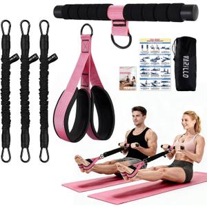 Multifunction Pedal Resistance Band with Handle, 3 Tube Adjustable 30/40/50LB Foot Pedal Puller Resistance Bands with Poster, Extended Length Tension Rope for Men Women Full Body Workout Home Gym