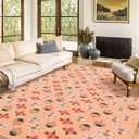 YIHOUSE Orange Floral Washable Area Rug 5'x7'- Small Colorful Living Room Rug Ultra-Thin Non-Slip Area Rug for Bedroom, Nursery Room, Kids Room (Orange, 5x7ft)