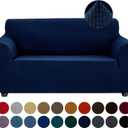 Joccun Stretch Loveseat Couch Cover Slipcover, 1-Piece Sofa Cover for 2 Cushion Couch Spandex Jacquard Washable Furniture Protector Cover for Living Room,Kids,PetsLoveseat,Navy (Medium55"-78"))