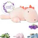 KOWSI Microwavable Heating Pad Pink Stegosaurus Plush - 1.4 Lb Weighted Stuffed Animal Toy with Tourmaline Beads & Lavender - 16" Squished Long Dinosaur Pillow - Lumbar Back Cushion Lasting Warmth (Coral Peach Spike Dino)