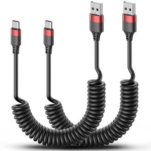 2 Pack USB C Coiled Cable, Fast Charging USB to USB C Cord for iPhone 16/16 Pro Max, Samsung Galaxy S24, Moto G8, Google Pixel, Retractable for Car
