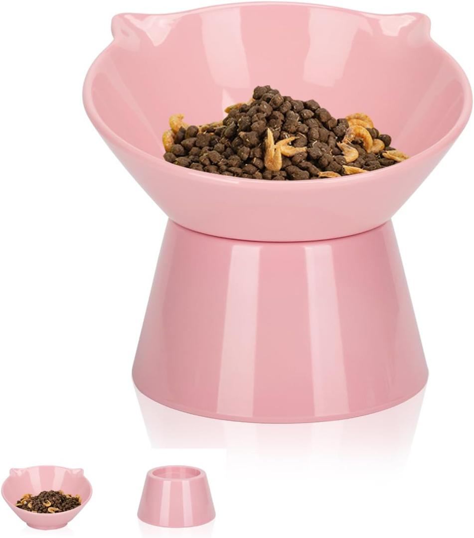 Detachable Elevated Cat Bowls, 15 Tilted Raised Cat Food Bowl Anti-Vomiting,Whisker Friendly, Adjustable Pet Dishes Extra Wide for Protecting Spine, Adult Kitten (Pink