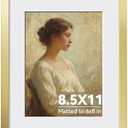 HappyHapi 8.5x11 Picture Frame Gold, Gold Picture Frames Display Photos 6x8 with Mat or 8.5x11 Without Mat, 1 Pack Plastic Frame for Wall & Tabletop for Home Decor