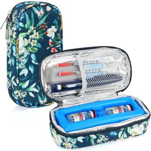 YOUSHARES Insulin Vials Cooler Travel Case - TSA Approved Diabetic Medication Vial Cooling Bag with Protective Ice Brick, Refrigerated Diabetes Supplies Organizer, Small Bottle Carrying Storage (01_camellia)