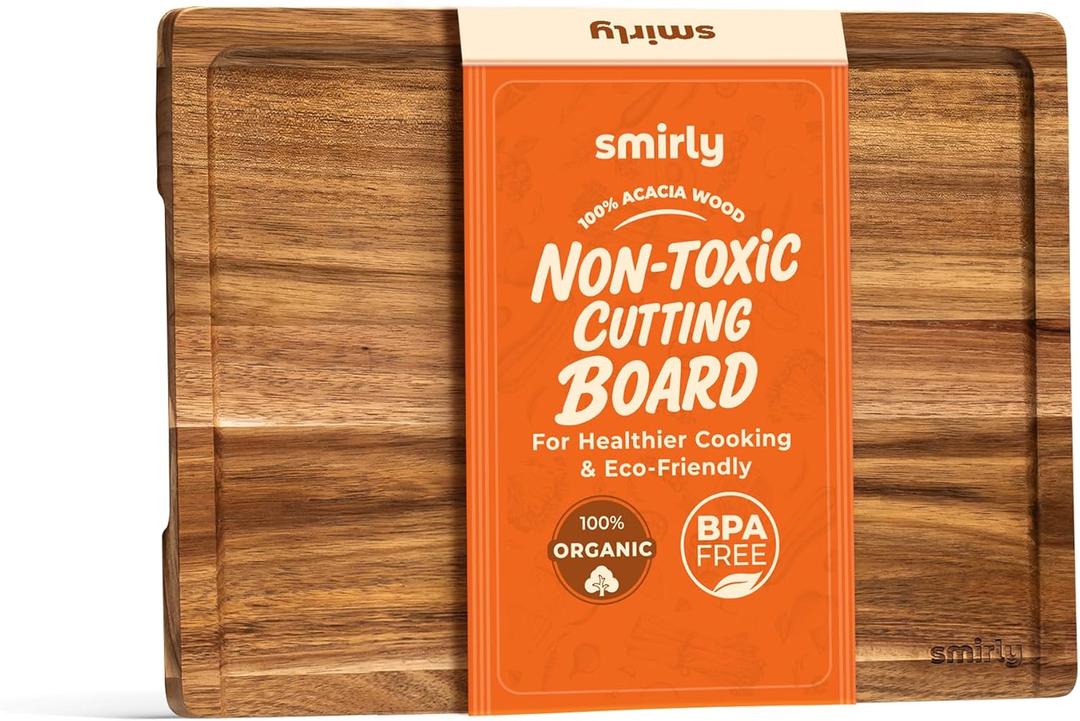 SMIRLY Bamboo Cutting Board Set, Chopping Board and Wooden Cutting Boards for Kitchen, Small Wood Cutting Board and butcher block (Acacia Wood, 1 Pack)