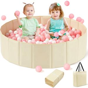 Hikiddy Large Ball Pit for Toddlers - 44 in Baby Ball Pit with Pop-Up Playmat, Foldable Kids Ball Pool, Dog Play Pit, Indoor and Outdoor Use, Hold Over 1000 Balls, Balls Not Include (Beige)