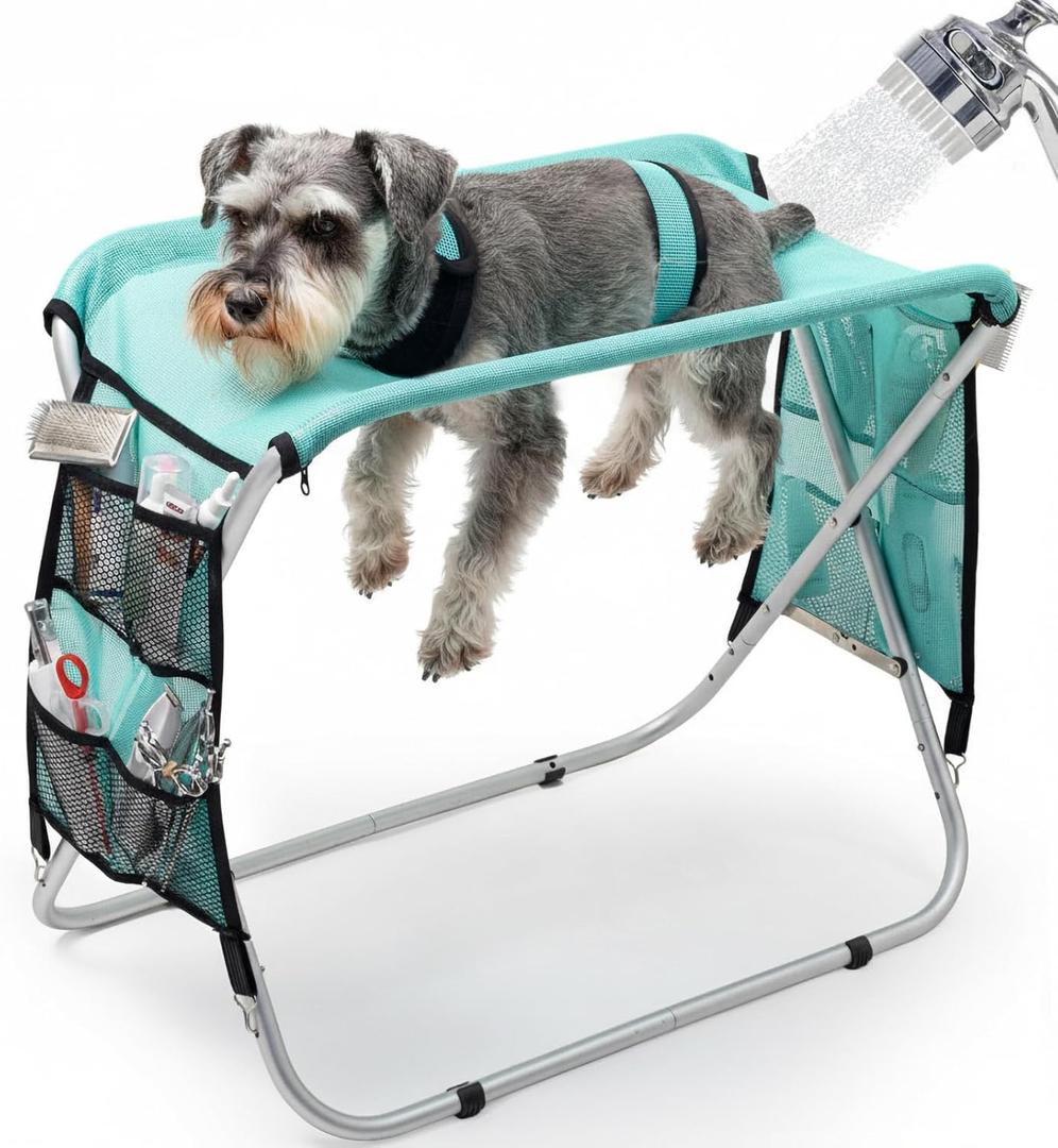 Senior Pet Grooming Hammock with Stand - Sturdy Aluminum Alloy Station for Elderly Dogs & Cats - Gentle Joint Support for Nail Trimming, Bathing & Care - Foldable, No Hook Needed (30 lbs)