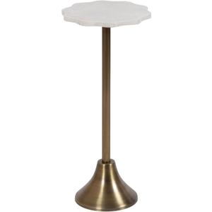 Kate and Laurel Sanzo Modern Pedestal Drink Table, 10 x 10 x 23, Antique Brass and White, Decorative End Table with Scalloped Marble Tabletop for Use as Small Plant Stand or Cute Martini Table (Gold)