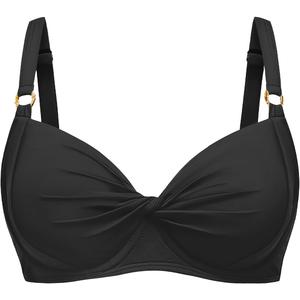 Women's Underwire Bikini Top - Push Up Swimsuit Top Only Twist Front Bathing Suit 2025 Retro Swim Bra (Large, Black)