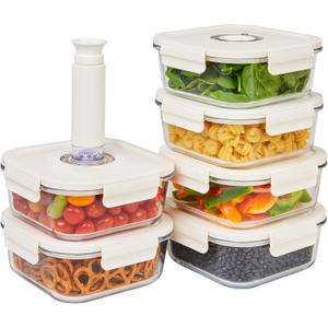 HOLDN STORAGE Vacuum Food Storage Containers, Set of 6 Glass Containers & Manual Pump - Keep Food Fresh Longer, BPA-Free Glass, Leak-Proof, Ideal for Meal Prep, Marinating