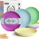 Homienly Wheat Straw Plates Unbreakable Dinner Plates set of 8,Reusable Plastic Plates 8Inch Dishwasher & Microwave Safe-Lightweight Plates for kitchen,camping(Classic Art Series - Memphis)