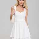 IWD Women's Square Neck Sleeveless Mini Dress Ruched Waist Tiered Ruffle Hem A Line Short Dresses (M, White)