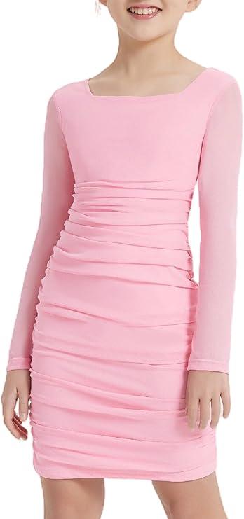 EXARUS Girls School Dance Formal Dress Tween Prom Party Teen Special Occasion Graduation Short Fitted Bodycon Dresses
Size 12Y