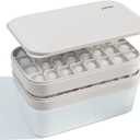 Ice Cube Tray Set with Lid & Bin, 2 Silicone Trays (32-Cube Each, 64 Total), Easy-Release, Stackable, Leak-Proof, Dishwasher Safe, Sand Beige