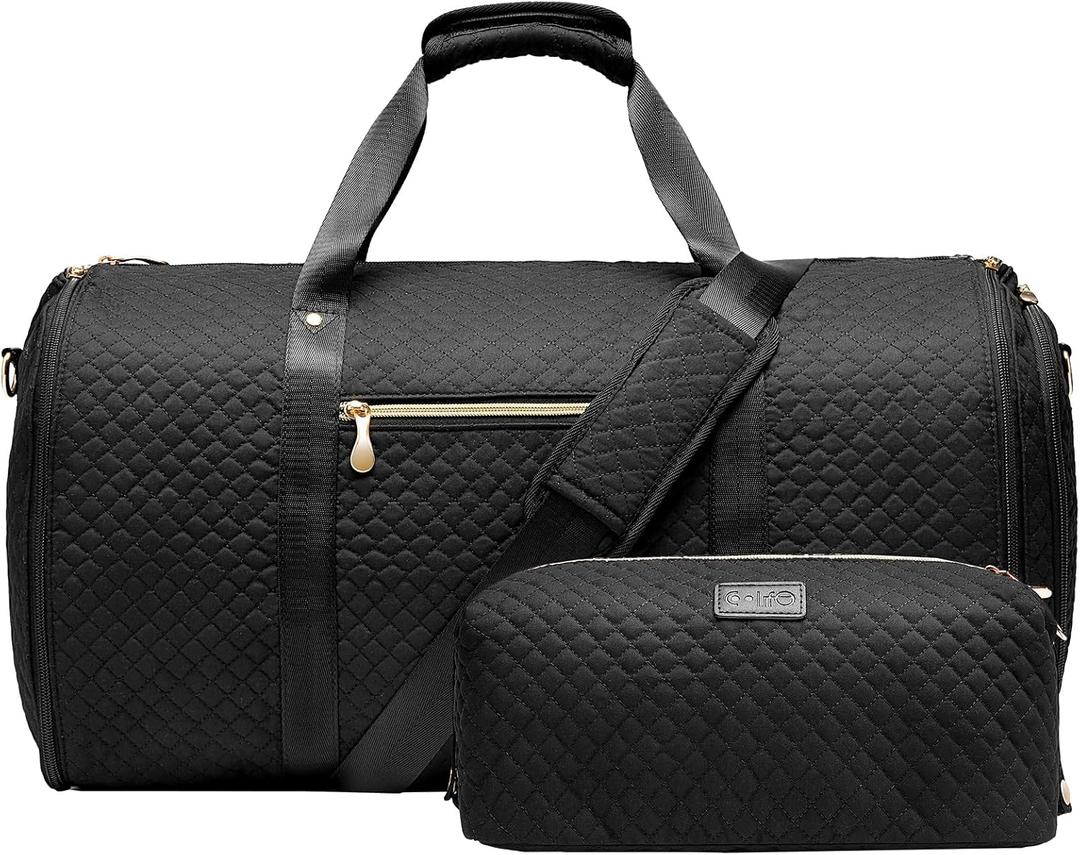 Coolife Garment Bag Carry On Convertible Travel Duffel Bag with Shoe Pouch Weekender Bag for Women Men 2 in 1 Hanging Suit Bag with Shoulder Strap Business Travel Bag (Black, Standard)
