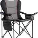 Oversized Folding Camping Chair with Cooler & Cup Holder, Heavy Duty 500LBS Capacity, Padded Armrests, Steel Frame, Collapsible Black & Gray