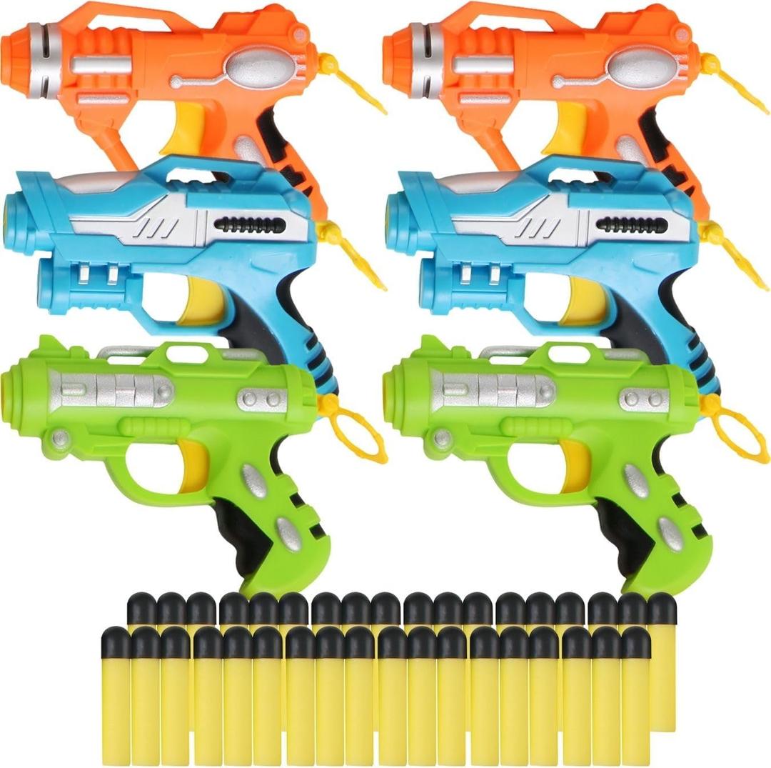 6 Pack Mini Foam Dart-Firing Blasters Micro Toy Guns with 36 Darts - Multi Pack Nerf Compatible Bulk Party Favors Supplies for Kids