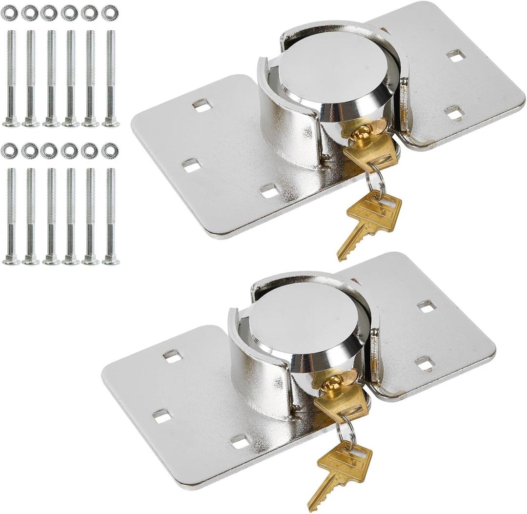 Pomunty 2 Pack Van Door Locks Keyed Alike Heavy Duty Puck Lock w/Hasp High Security Hidden Shackle Padlocks Solid Steel Lock Garage Shed Door Locks w/4Keys for Trailer Truck, Silver