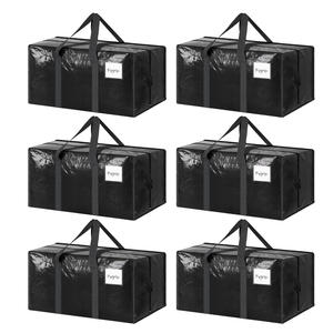 6 Pack Extra Heavy Duty Large Moving Bags with Strong Zipper & Comfortable Handles, Sturdy & Durable Clothes Storage Bags Totes Bins, Packing Moving Boxes for College Supplies, Black