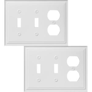 Double Toggle/Single Duplex Light Switch Cover Luca Metal Wall Plate, 2-Pack White 3 Gang, Light Switch Cover Outlet Cover Decorative Wallplate, Durable