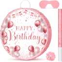 Sinmoe Birthday Piata with Stick Blindfold and Confetti Large Piata for Adult Men Women Birthday Party Supplies Decoration Wedding Anniversary (Rose Gold)