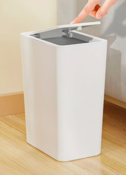 Small Trash Can with Lid, 10L Plastic Trash Bin, 2.6 Gallon Slim Garbage Bin Wastebasket with Pop-Up Lid for Bathroom, Bedroom, Office, Kitchen