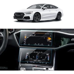 LANTU Car Screen Protector for 2019-2024 Audi A6 A7 Q8& 2020-2024 Audi Q7 Accessories Upper&Lower Navigation Touchscreen Protector Film Tempered Glass HD Clear Anti-Glare (Transparent)