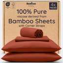 Bambaw 100% Viscose Derived from Bamboo Sheets King Size Set  4pcs Super Soft & Cooling Sheets, Luxury Sheet Set King Deep Pocket, Fits Up to 16'' Mattresses with Elastic Corner Straps (Terracotta)