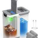 Mop and Bucket Set with AUTO Pump, 3-Zone Separate Dirty and Clean Water, Flat Mop and Bucket System with Wringer and Wheels, 4 Reusable Microfiber Pads, One-Touch Water Filling for Home Cleaning