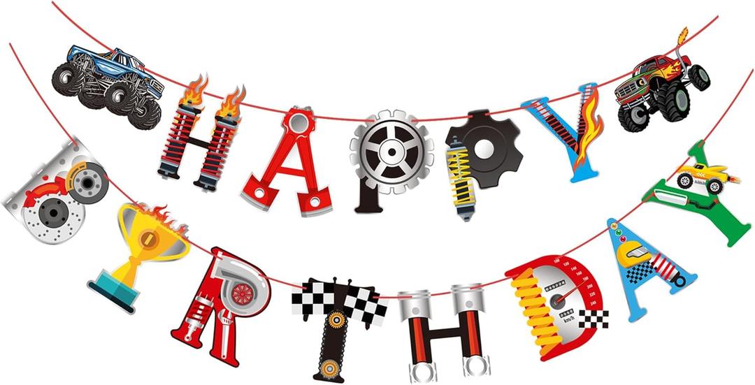Monster Truck Party Supplies Truck Birthday Banner for Monster Machine Party Decorations Cars Trucks Birthday Banner Race Car Theme Decor