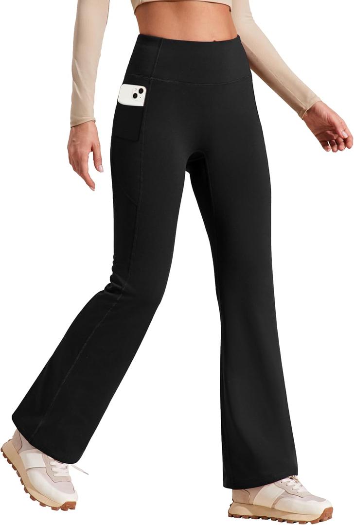 Heathyoga Fleece Lined Pants Women Yoga Pants with Pockets for Women Thermal Pants High Waist Flare Leggings for Winter (Black, L)