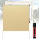 OOTONAT Roller Shades for Patio 8' W x 6' H, Exterior Cordless Shades Roll Up Outdoor Blinds with 90% UV Protection for Gazebo, Beige - Electric/Manual Awning Crank Kit