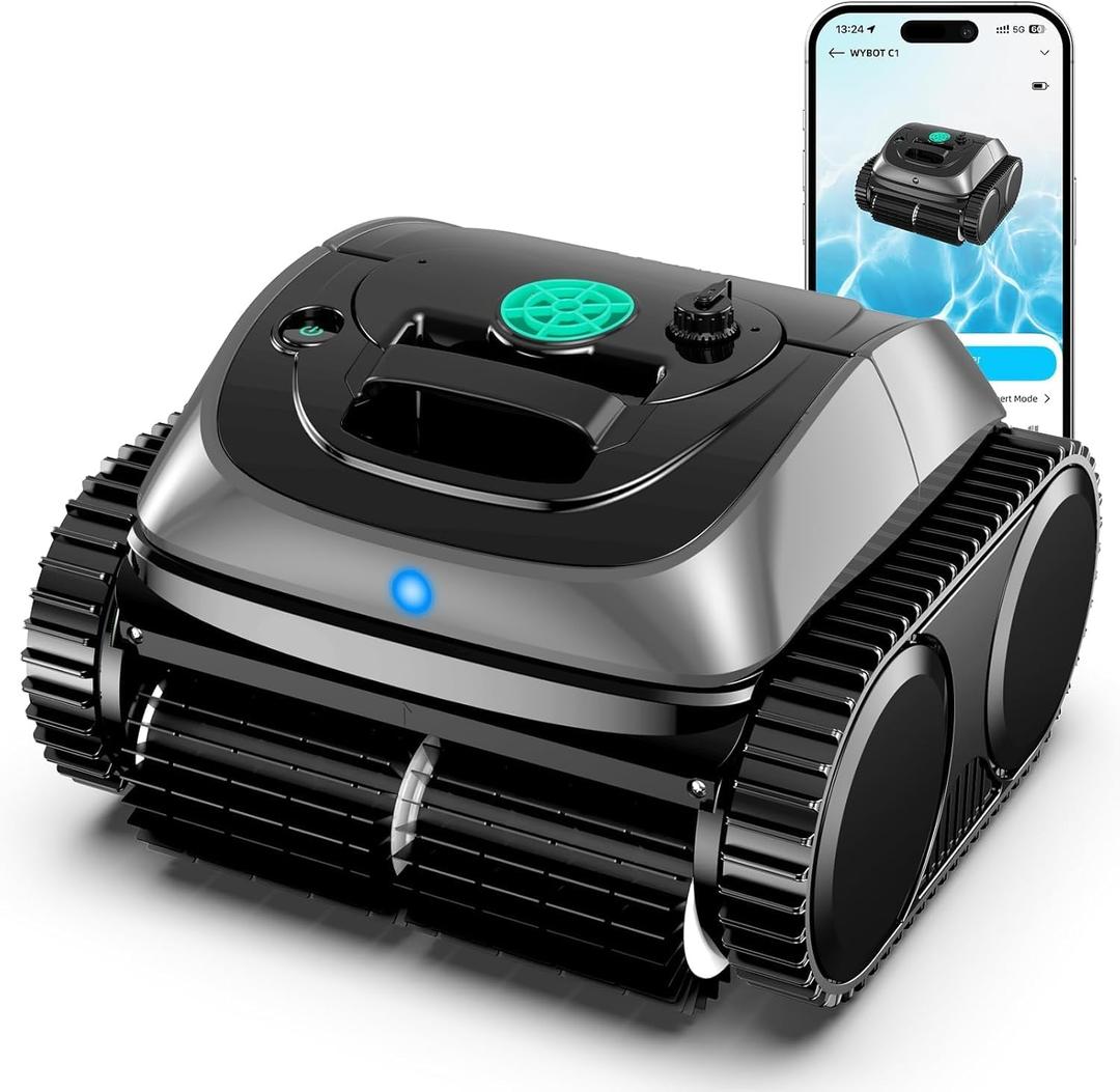 (2025 Upgrade) WYBOT Pool Vacuum for Inground Pools, 4-in-1 Cordless Robotic Pool Cleaner for Above Ground Pools, Triple-Motor up to 1,614 Sq.ft, Wall & Waterline Cleaning, WiFi & Bluetooth Connect (Deep Grey)