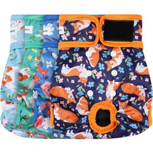 4 Pack Reusable Female Dog Diaper, Highly Absorbent Doggie Diapers for Female Dogs, Dog Diaper X-Large, Flowers & Dogs