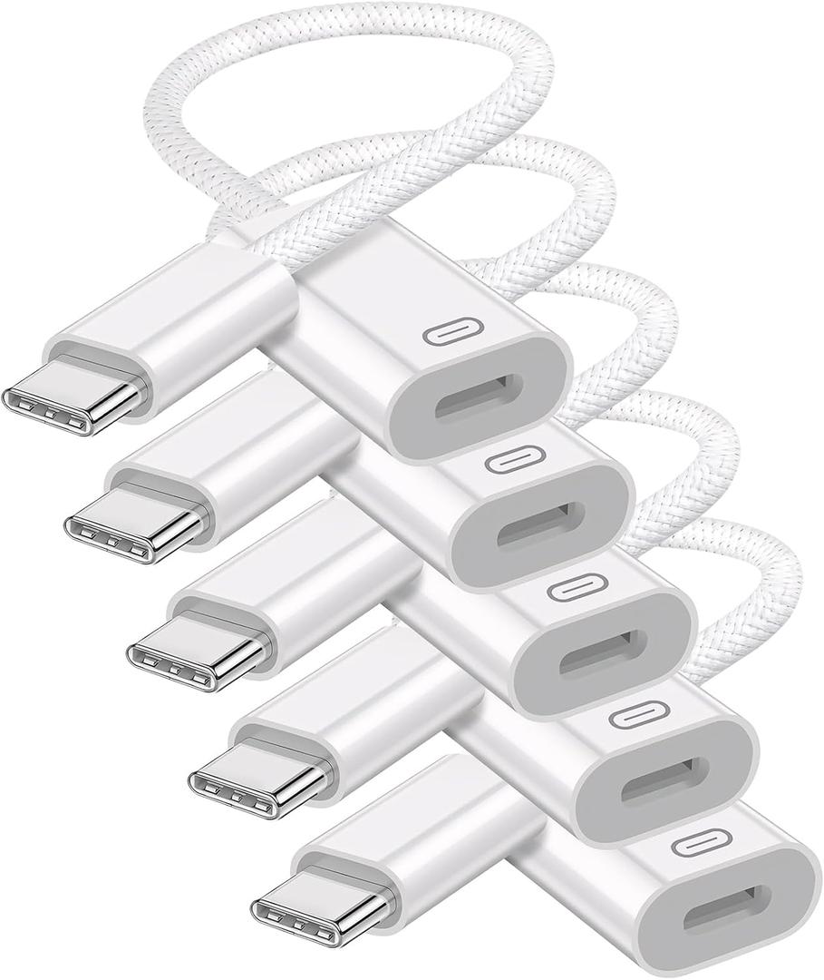 USB C to Lightning Headphone Audio Adapter, Type C Male to Female Lightning Earphone Converter with Charge/Data Transfer, Compatible with iPhone 17/16/15 Plus/Pro/Max, iPad Pro/Air, MacBook, 5 Pack
