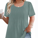 VISLILY Womens-Plus-Size-Summer-Tops Trendy Puff Short Sleeve T Shirts Cute Flowy Pleated Blouses Casual Crewneck Tunics Tee 2XL
