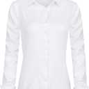 J.VER Womens Dress Shirts Long Sleeve Button Down Shirt Wrinkle-Free Business Casual Blouse Office Work Tops White Large
