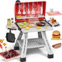 Kids Toys Kitchen Playset, BBQ Grill Playset with Smoke, Sound & Light, Toy Grill for Kids, Pretend Play Food Hamburger, Interactive Toys Barbecue Cooking Game for Toddlers Boys Girls 3-5 (Red&black)