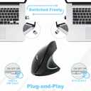 Bluetooth Mouse,Type-c and USB 2.4G Wireless Vertical Mouse Rechargeable Ergonomic Mouse, 800/1200 /1600 DPI, Buttons for Laptop, Desktop, PC, MacBook,Mac Computer (Black)