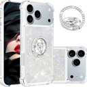 Ephoou for Apple iPhone 17 Pro Liquid Case for Women Girl, Glitter Cute Liquid Bling Sparkle Heart Floating Soft TPU Shockproof Cover with Diamond Ring Kickstand for iPhone 17 Pro LSZ-Colorful