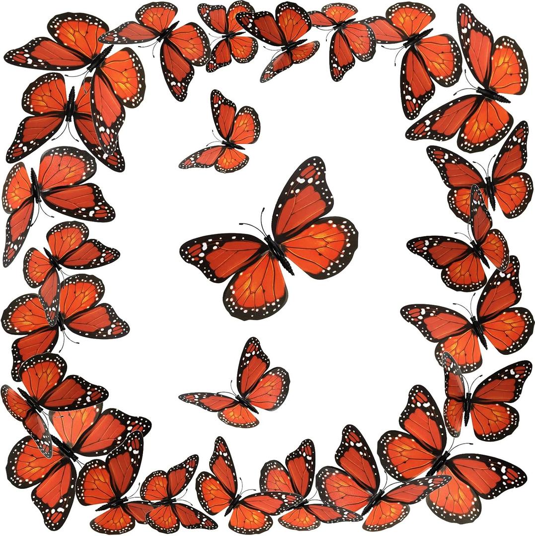 Monarch Butterfly Decoration 3D Halloween Butterfly Wall Decor Halloween Orange Fake Monarch Butterflies Realistic Artificial Wall Decal for Home Craft Day of The Dead Party Favor(60 Pieces,2.99 Inch)