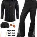 Mepase 70s Disco Boys Kids Outfit Costume Bell Bottom Pants Disco Shirts for Halloween Dress Up (11-12 Years, Black)