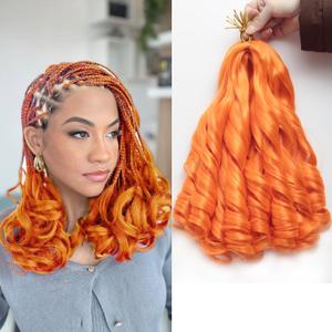 French Curl Braiding Hair 12Inch 8Packs French Curl Crochet Braids Short Curly Crochet Hair Bouncy Synthetic knotless Braiding Extensions (Orange, 12inch)