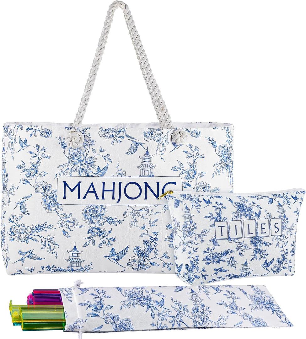 3 Pcs Mahjong Bags for Tile and Rack, Classic Chinoiserie, Blue
24x13 Inch American Mahjong Carrying Bag Tote Tiles Bag Drawstring Protective Sleeve for Rack Pusher Party Travel, Case Only