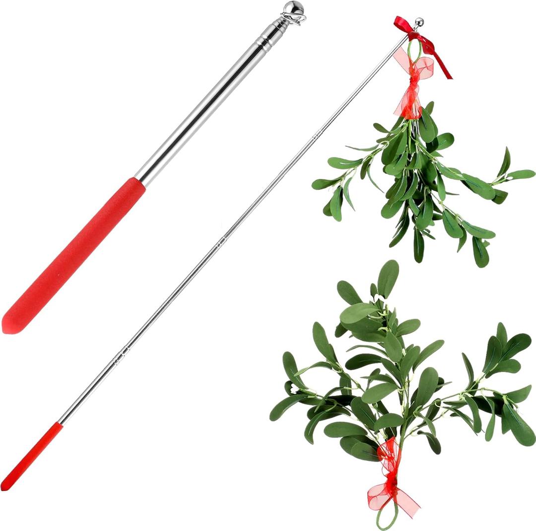 Yunlly 2 Pcs Funny Extendable Mistletoe on a Stick Christmas Gag Gift Xmas Tree Hanging Kissing Mistletoe Ornament for Couple Home Christmas Holiday Party Decor