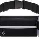 Running Belt with Water Bottle Holder, Black Fanny Pack for Men Women Kids Fit Hydration Hiking Waist Pack Runners Workout GYM Walking Sports Travel, Slim Waist Bag for Phone Keys Carry Pouch