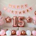 15th Birthday Party Balloons Decorations Rose Gold for Girls, 15th Birthday Banner Number 15 Birthday Foil Balloons Confetti Balloons for Girls Her Daughter 15 Year Old Birthday Supplies (15th)